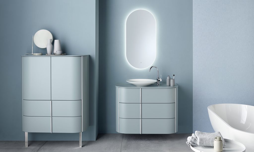 série de salle de bains Lavo 2.0 de burgbad en bleu azur doux